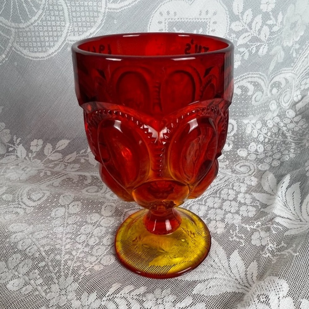 Vintage Moon and Stars Pedestal Goblet‎ Ruby Red Amber Glassware Collection